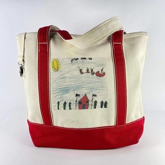 VTG Lands End boat and tote bag Red wreath Kids painting large Canvas Bag - Picture 1 of 10